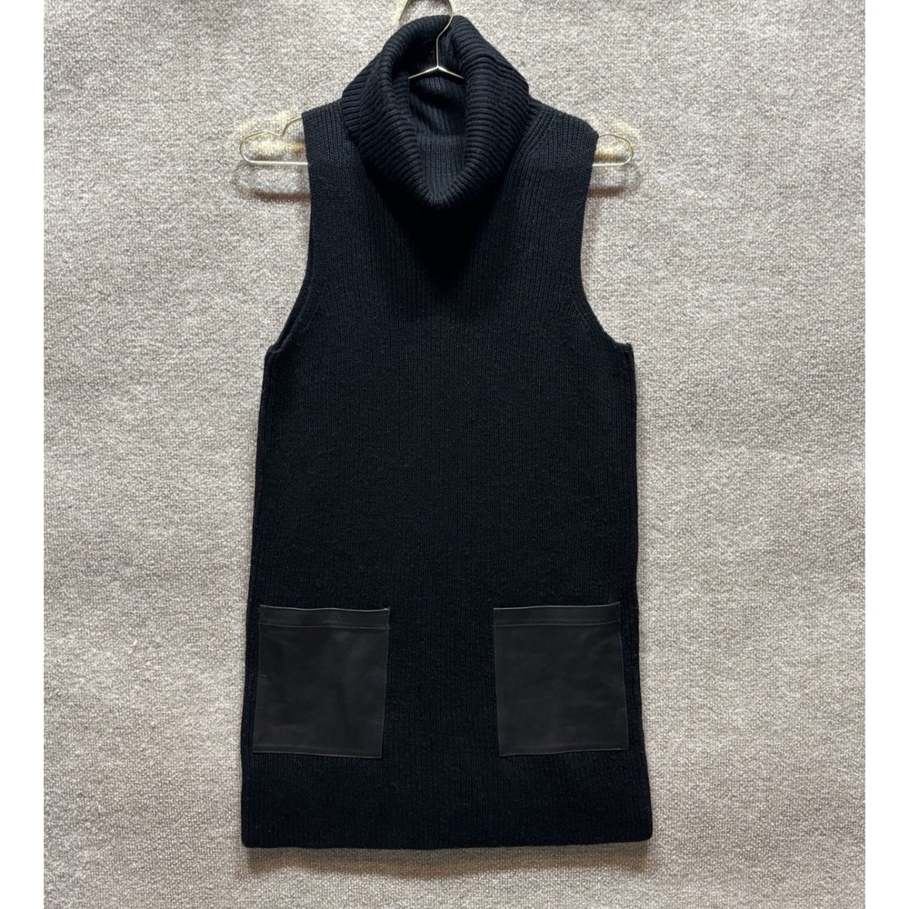 Polo Ralph Lauren Dress Womens S 100% Merino Wool Lambs Leather Mini Ribbed